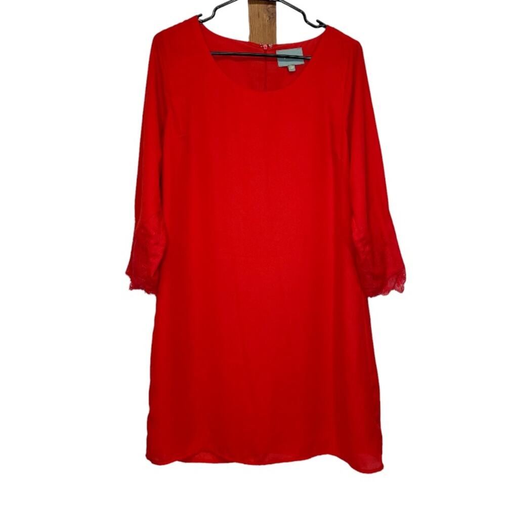Skies‎ Are Blue Red Long Sleeve Shift Dress Size M